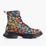 Casual Leather Chunky Boots Colorful Pebbles