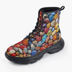 Casual Leather Chunky Boots Colorful Pebbles