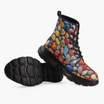 Casual Leather Chunky Boots Colorful Pebbles