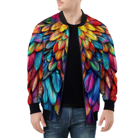 Bomber Jacket Colorful Wings Vibrant Feathers