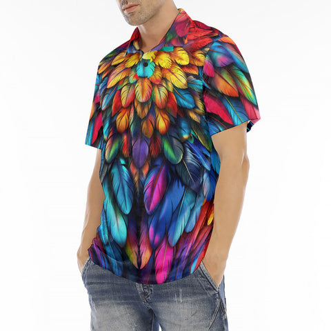 Men's Polo Shirt Colorful Wings Vibrant Feathers