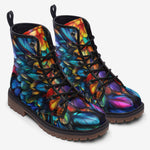 Leather Boots Colorful Wings Vibrant Feathers