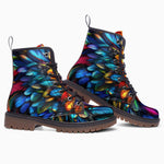 Leather Boots Colorful Wings Vibrant Feathers