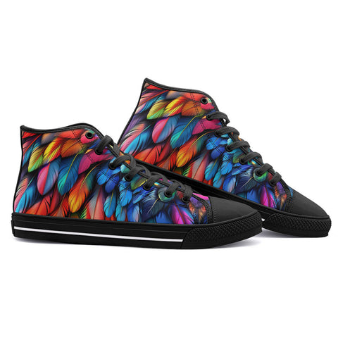 High-Top Canvas Shoes Colorful Wings Vibrant Feathers