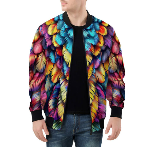 Bomber Jacket Vibrant and Colorful Feathers