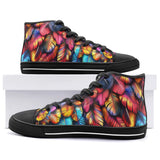 High-Top Canvas Shoes Vibrant and Colorful Feathers