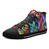High-Top Canvas Shoes Rainbow Feathers Vibrant Colors