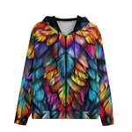 Men's Zip Up Hoodie Rainbow Feathers Vibrant Colors