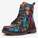 Leather Boots Rainbow Feathers Vibrant Colors