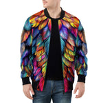 Bomber Jacket Rainbow Feathers Vibrant Colors