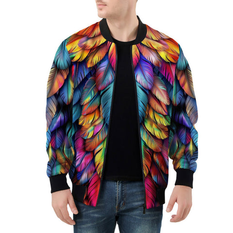 Bomber Jacket Rainbow Feathers Vibrant Colors