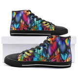 High-Top Canvas Shoes Rainbow Feathers Vibrant Colors
