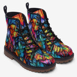 Leather Boots Rainbow Feathers Vibrant Colors