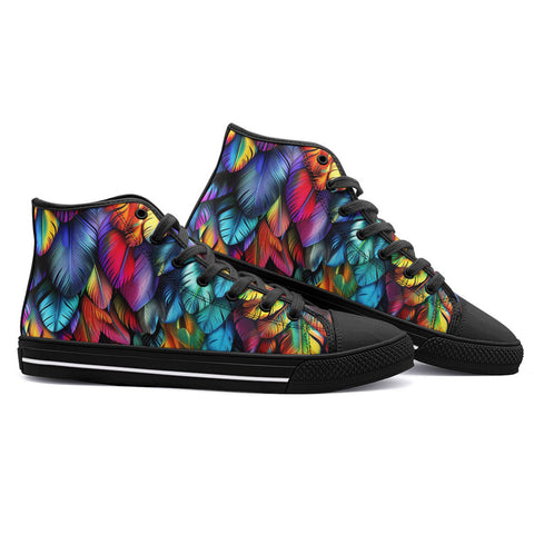 High-Top Canvas Shoes Rainbow Feathers Vibrant Colors