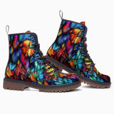 Leather Boots Rainbow Feathers Vibrant Colors