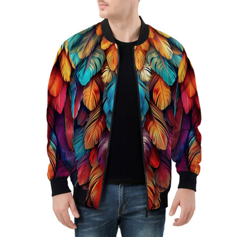 Bomber Jacket Colorful Vibrant Feathers