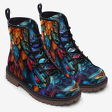 Leather Boots Colorful Vibrant Feathers