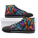 High-Top Canvas Shoes Colorful Vibrant Feathers