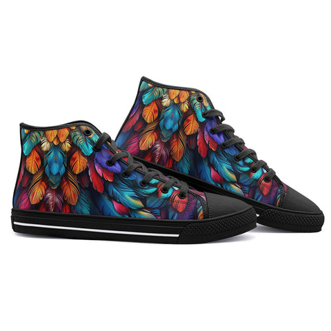 High-Top Canvas Shoes Colorful Vibrant Feathers