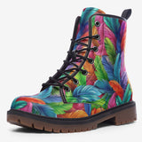 Leather Boots Vibrant Pattern of Colorful Feathers