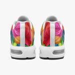 Air Cushion Sneakers Vibrant Pattern of Colorful Feathers