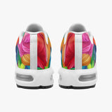 Air Cushion Sneakers Vibrant Pattern of Colorful Feathers