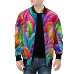 Bomber Jacket Vibrant Pattern of Colorful Feathers