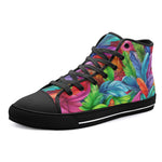High-Top Canvas Shoes Vibrant Pattern of Colorful Feathers