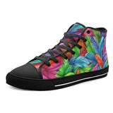 High-Top Canvas Shoes Vibrant Pattern of Colorful Feathers