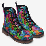 Leather Boots Vibrant Pattern of Colorful Feathers