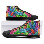 High-Top Canvas Shoes Vibrant Pattern of Colorful Feathers