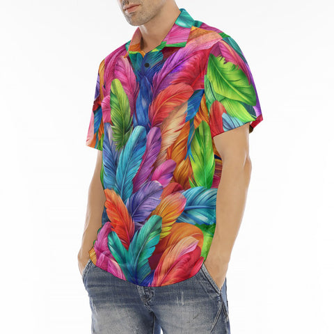 Men's Polo Shirt Vibrant Pattern of Colorful Feathers