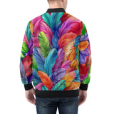 Bomber Jacket Vibrant Pattern of Colorful Feathers