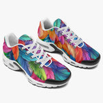 Air Cushion Sneakers Vibrant Pattern of Colorful Feathers