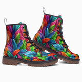 Leather Boots Vibrant Pattern of Colorful Feathers