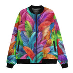 Bomber Jacket Vibrant Pattern of Colorful Feathers