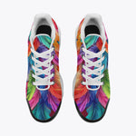 Air Cushion Sneakers Vibrant Pattern of Colorful Feathers