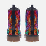 Leather Boots Vibrant Pattern of Colorful Feathers