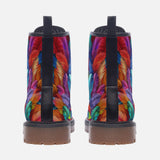 Leather Boots Vibrant Pattern of Colorful Feathers