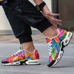 Air Cushion Sneakers Vibrant Pattern of Colorful Feathers