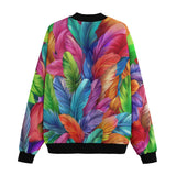 Bomber Jacket Vibrant Pattern of Colorful Feathers