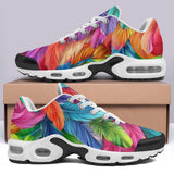 Air Cushion Sneakers Vibrant Pattern of Colorful Feathers