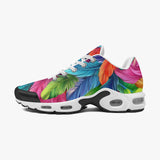 Air Cushion Sneakers Vibrant Pattern of Colorful Feathers