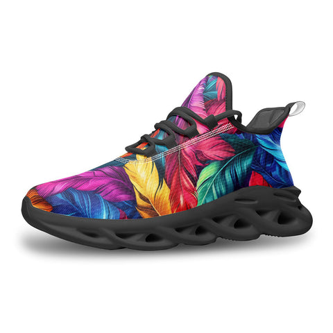 Sports Mesh Sneakers Colorful Feathers Abstraction