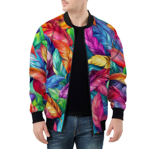 Bomber Jacket Colorful Feathers Abstraction
