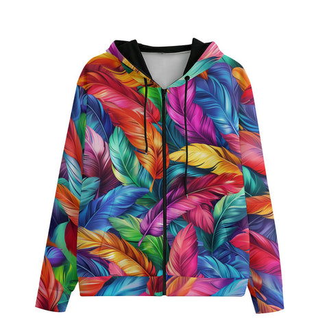 Men's Zip Up Hoodie Colorful Feathers Abstraction