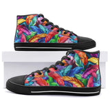 High-Top Canvas Shoes Colorful Feathers Abstraction