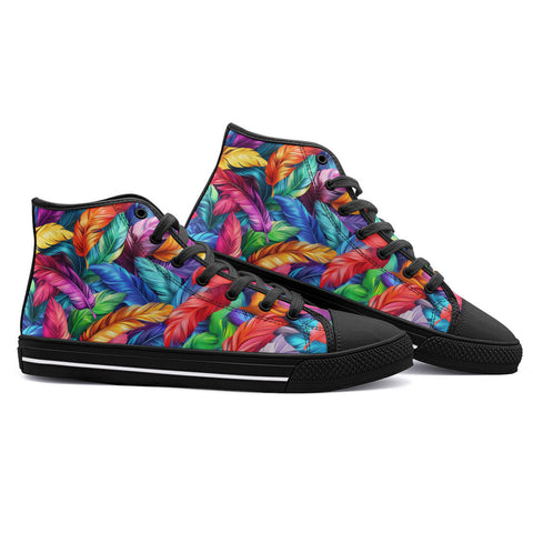 High-Top Canvas Shoes Colorful Feathers Abstraction