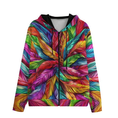 Men's Zip Up Hoodie Colorful Feathers Pattern