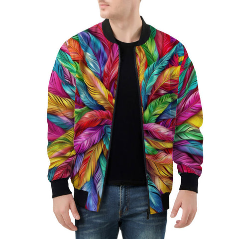 Bomber Jacket Colorful Feathers Pattern